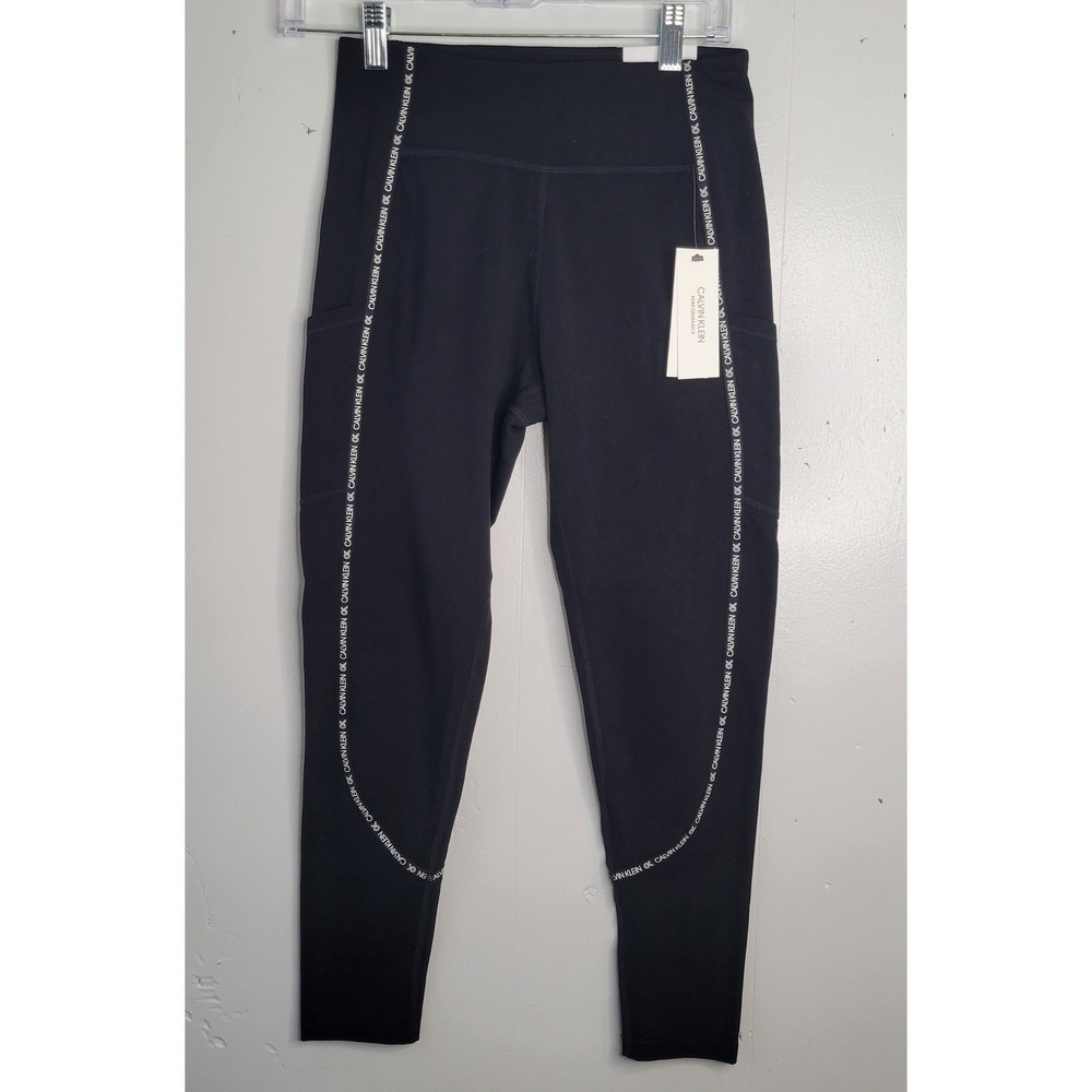Calvin Klein Performance Womens High Waist 7/8 Leggings Black Logo Tape SmallNEW